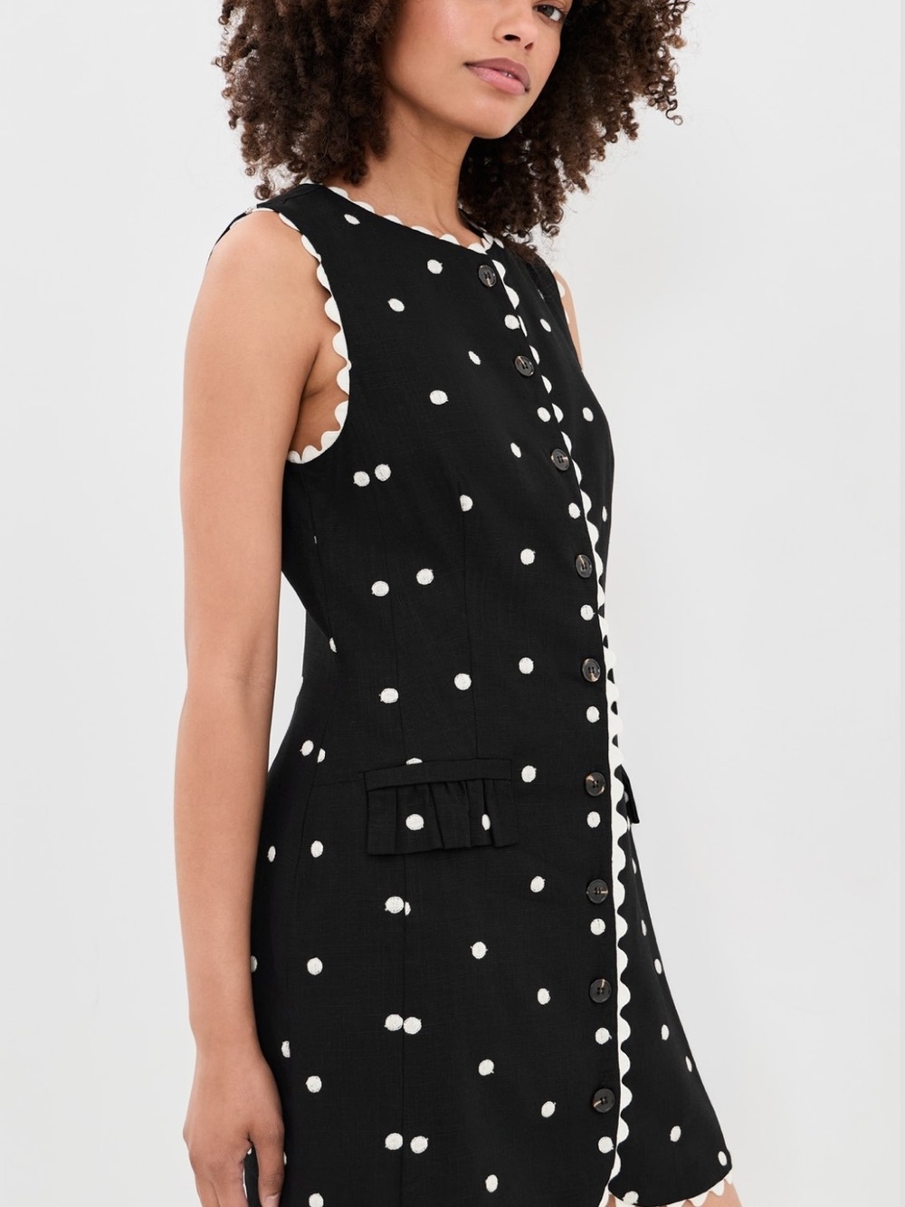 En Saison Black Polka Dot Scallop-Trim Mini Dress - Picture 4 of 6